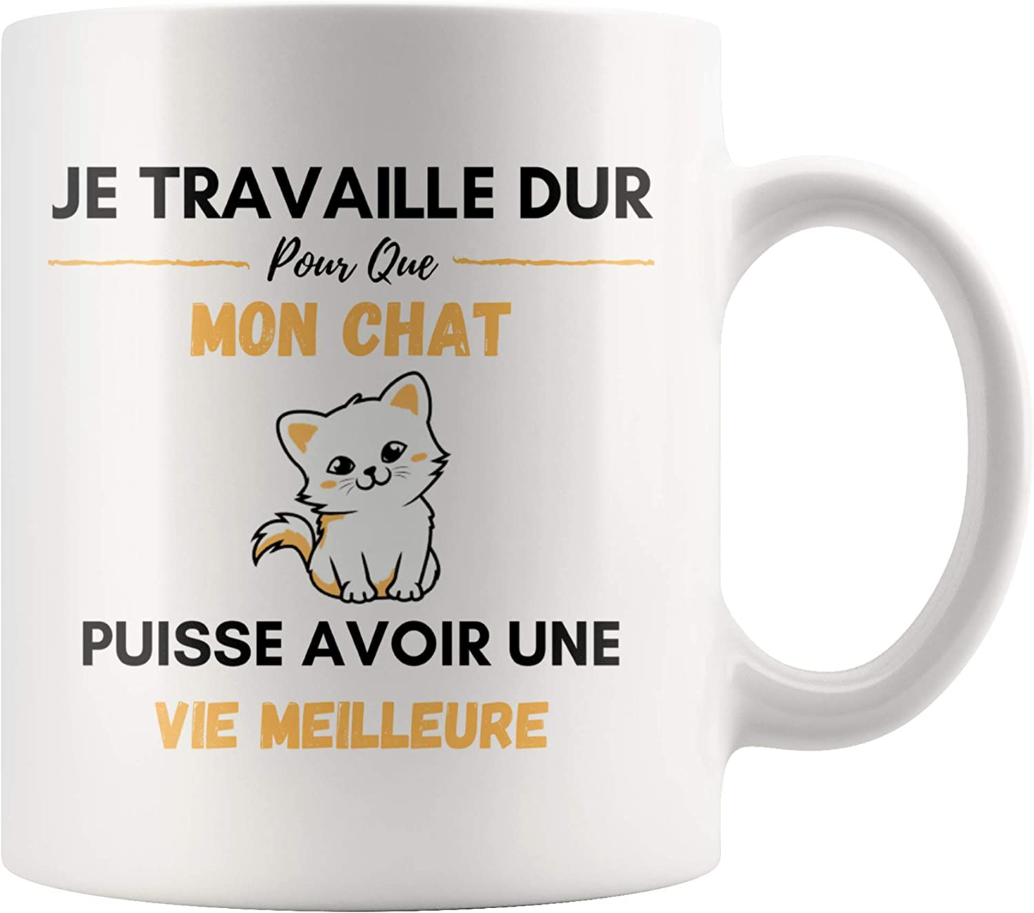 Tasse Mug Cadeau Chat- Je Travaille dur pour que Mon Chat puisse
